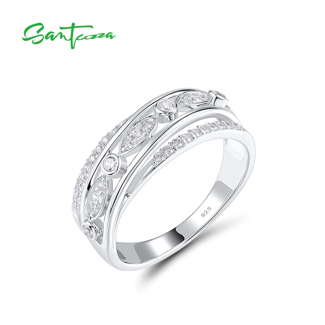 

SANTUZZA Authentic 925 Sterling Silver Rings For Women Sparkling White CZ Delicate Wedding Engagement Party GiftsFine Jewelry