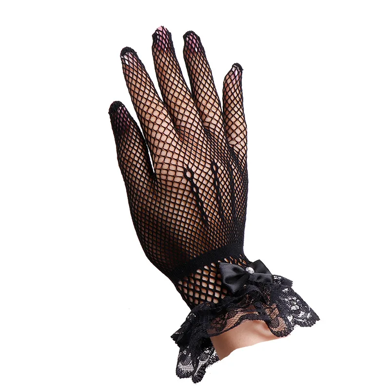 Gloves Ladies Thin Hollow Mesh Sexy Black Big Lace Vintage Elegant Dance Spring Summer Sun Block Soft Cozy Lightweight Standard
