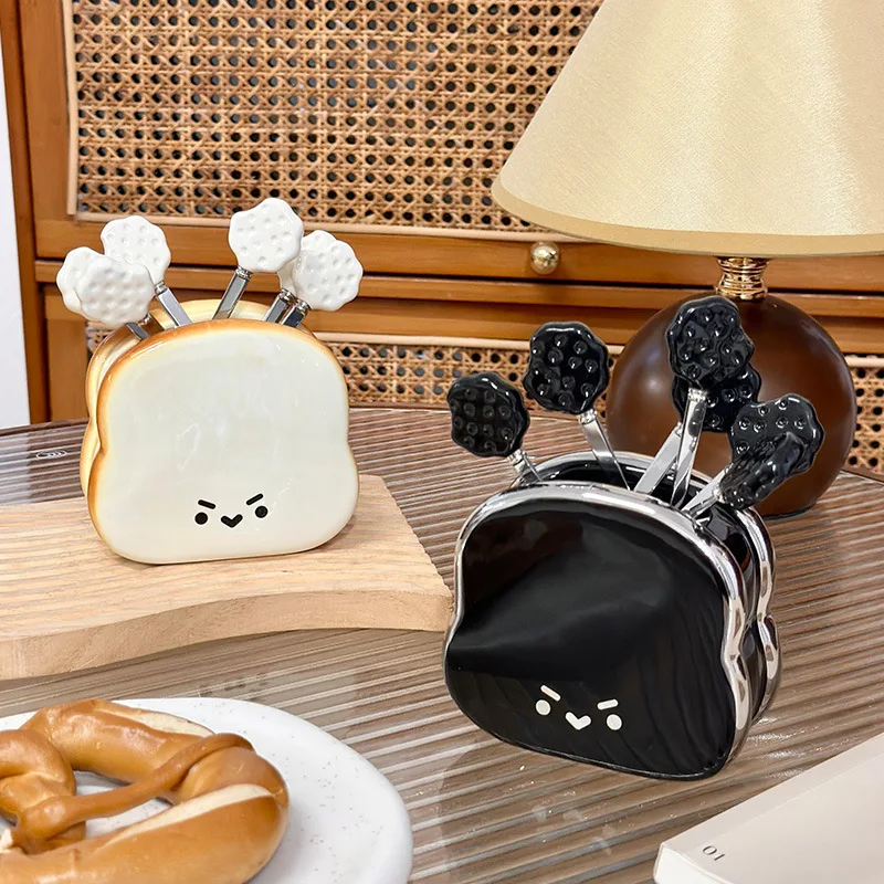 Factory direct sales breadfruit fork fruit sign household fruit fork  insert creative ceramic advanced sense storage can set