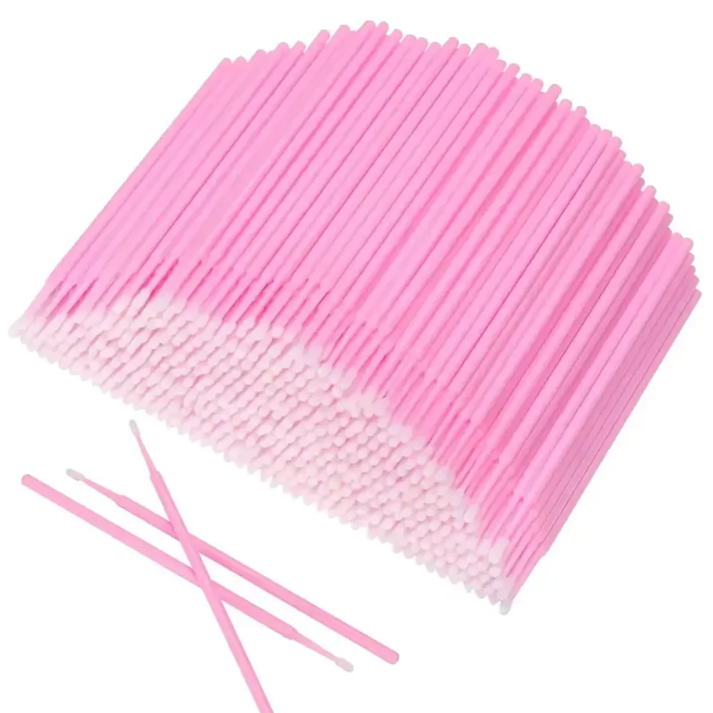 500 PCS สีชมพู Micro Applicator แปรงสําหรับขนตาผ้าฝ้าย Swabs ริมฝีปากมาสคาร่า Microbrush แต่งหน้า Micro แปรงเครื่องมือ