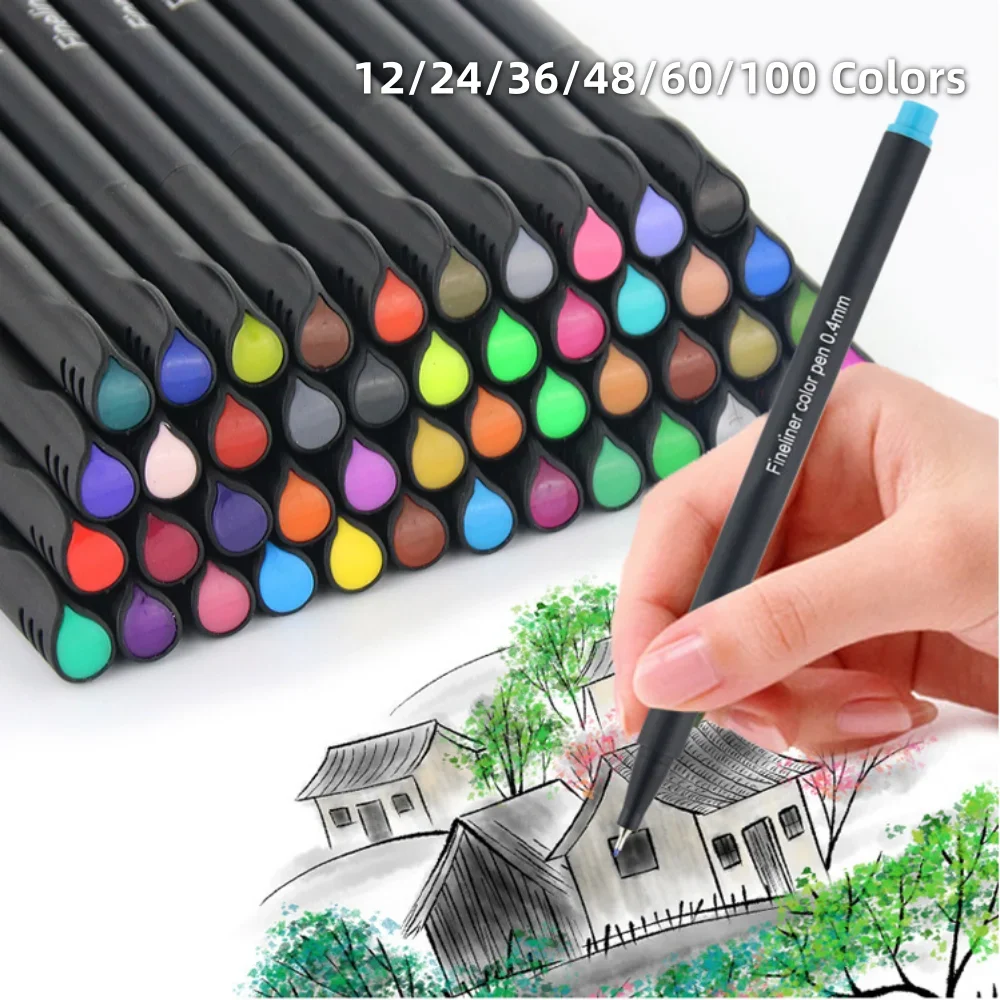 12/24/36/48/60/100 Colored Hook Pens Hand Account Tracing Pen Art Watercolor Pen Coloring Painting Needle Pen Drawing Stationery