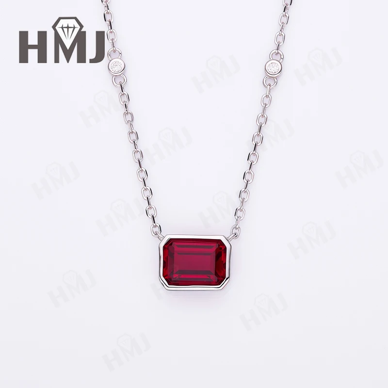 Lab Grown Dimaond Pigeon Blood Ruby Necklace for Women Solid 18K 14K 10K 925 Sliver Yellow Gold Emerald Pendant for Anniversary