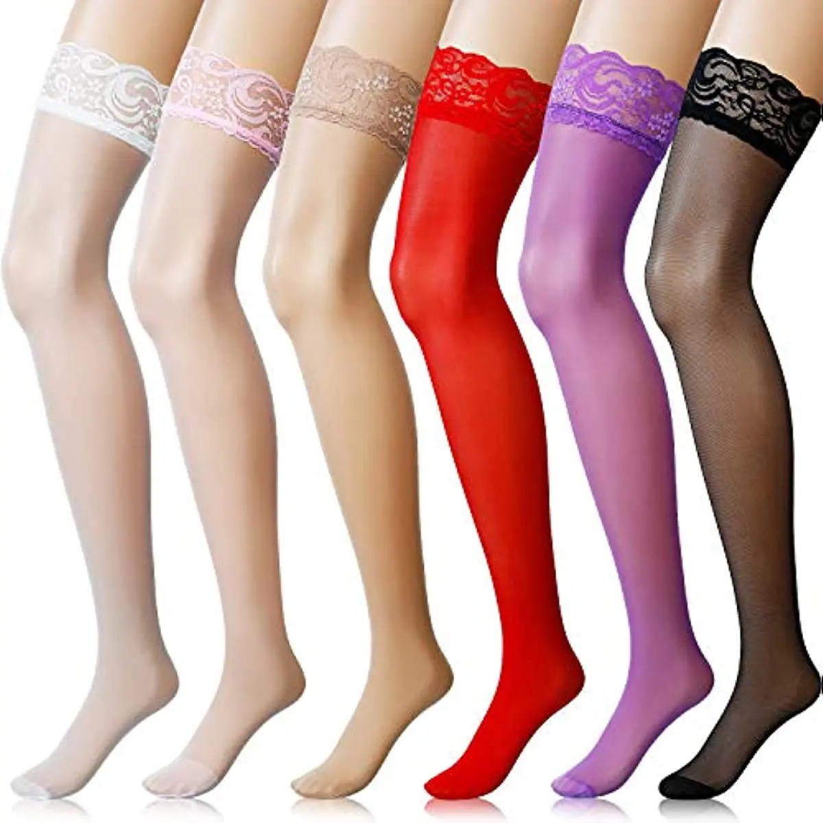 Large Size Women Stockings Big Plus Size Sexy Thigh High Lace Exotic Sexy for Sex Fishnet Black Stockings with Anti-slip Socks