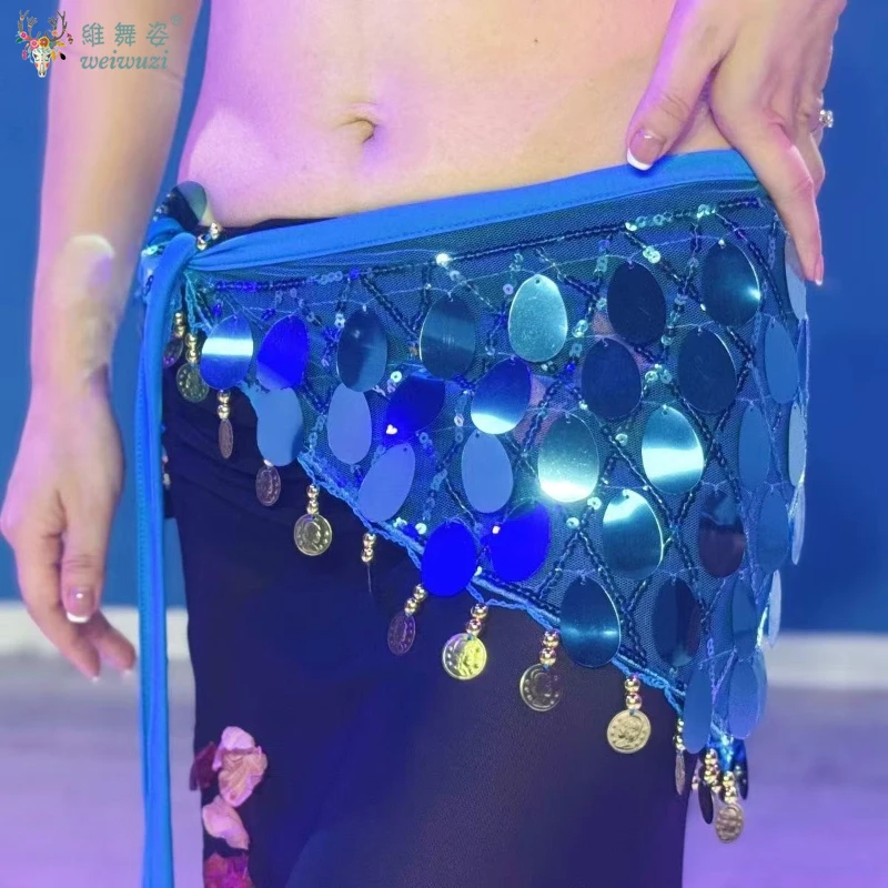 Belly Dance Waist Chain Mermaid Sequins Waist Towel Hip Skirt Practice Clothing Fart Curtain Oriental Dance Practice Waist Scarf