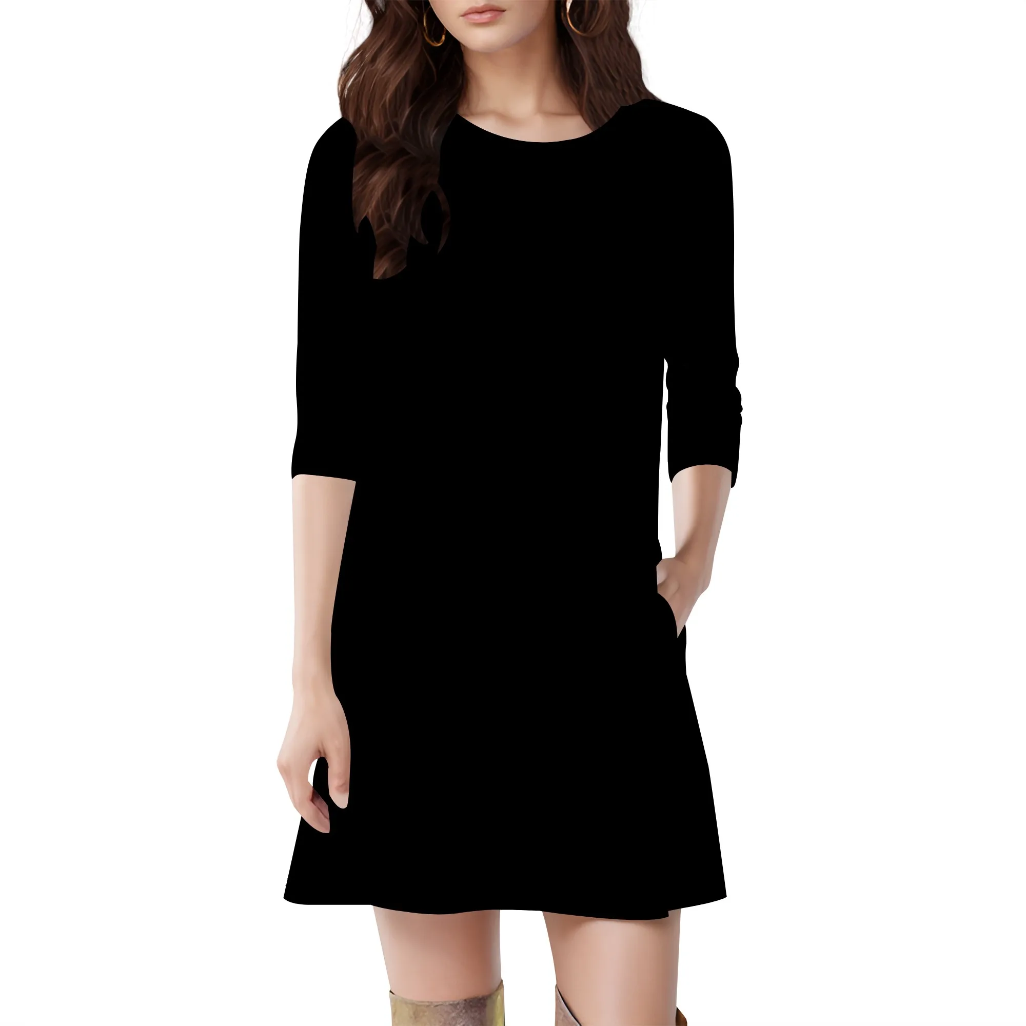 Women's Casual Plain Simple Long Sleeve T-Shirt Loose Dress