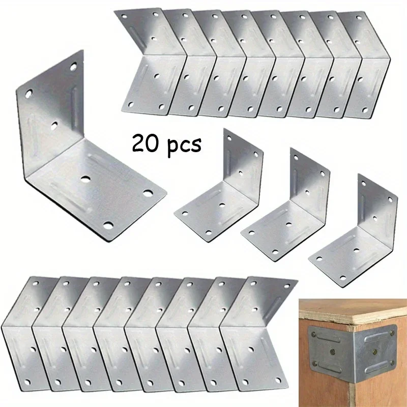 Soportes de 20 piezas, placas de soporte de esquina plana, reparación de metales, placas de acero inoxidable para conector de fijación de madera, soportes de fijación, estantes