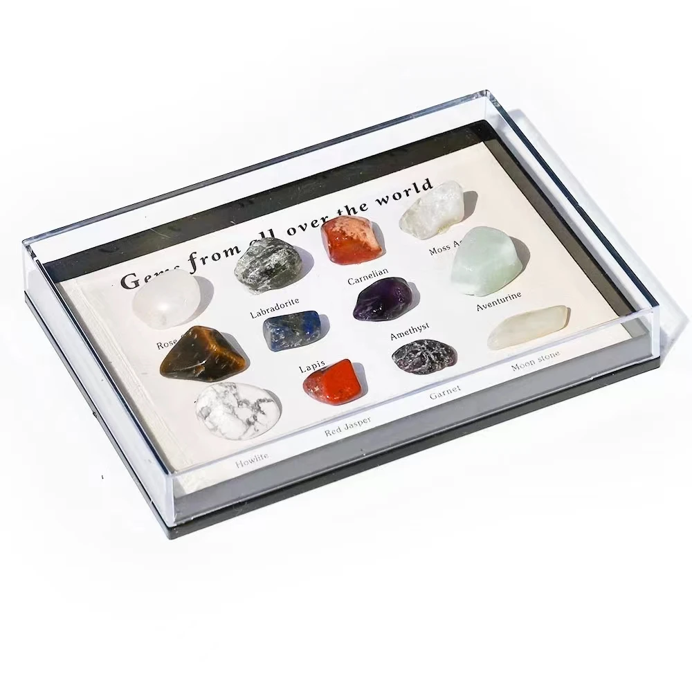 Tumbled Stones Mineral Rock Specimens Collection Box Natural Crystal Reiki Gemstone Crafts for Research Teaching Home Decor Gift