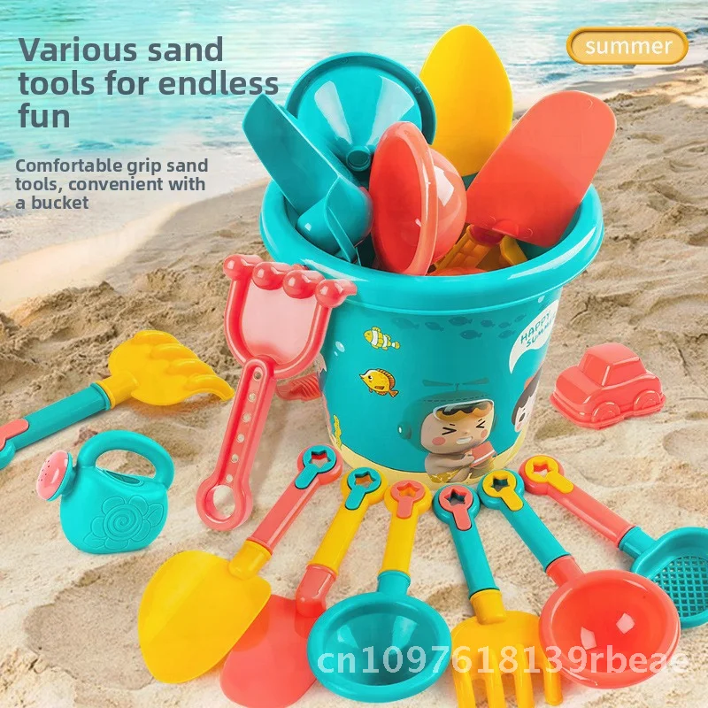 Conjunto de ferramentas de escavação de areia para crianças, 18 peças, verão, plástico, pá de praia, balde, pacote de brinquedos para mãos e agarrar o cérebro
