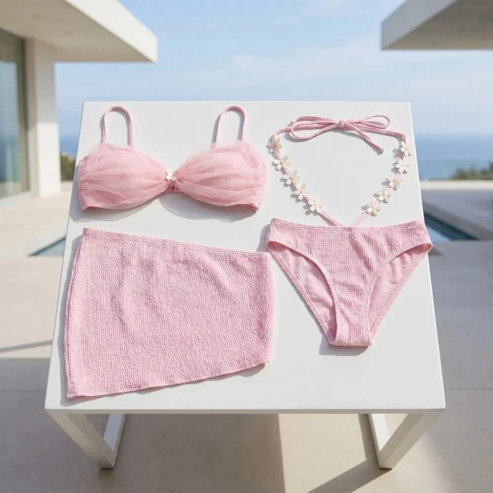 Neues ärmelloses Bikini-Set mit Schnürung, tiefem V-Ausschnitt, 3-teiliger Badeanzug, Strandkleidung, Netz-Badeanzug, Hot Spring – Detail 10