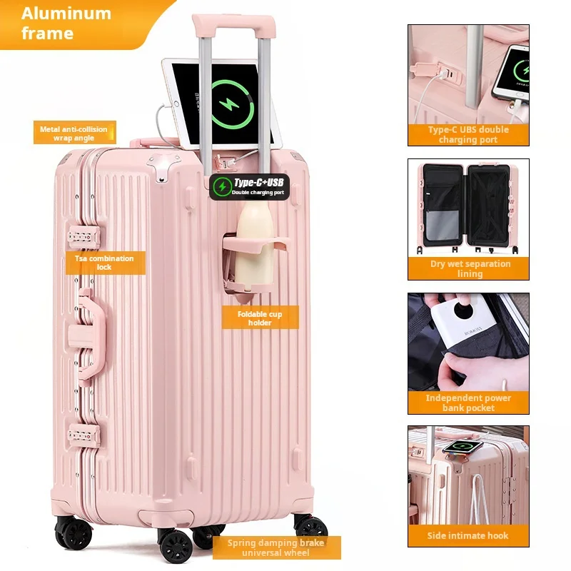 Luggage.multi-function Usb Charging Suitcase.28-inch Large Size Luggage. Damping Brake Universal Wheel Neutral Password Suitcase