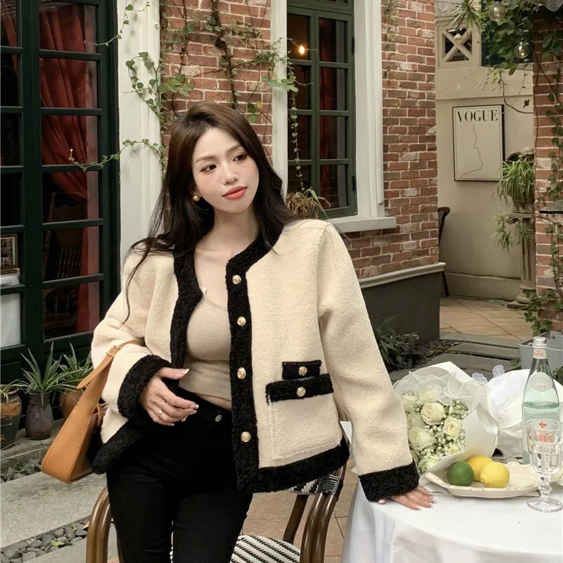 لون Blo Lamb Fur ort Jaet Thi ملابس خارجية دافئة لخريف وشتاء جديد Sle صغير Fraance Wind Top للنساء