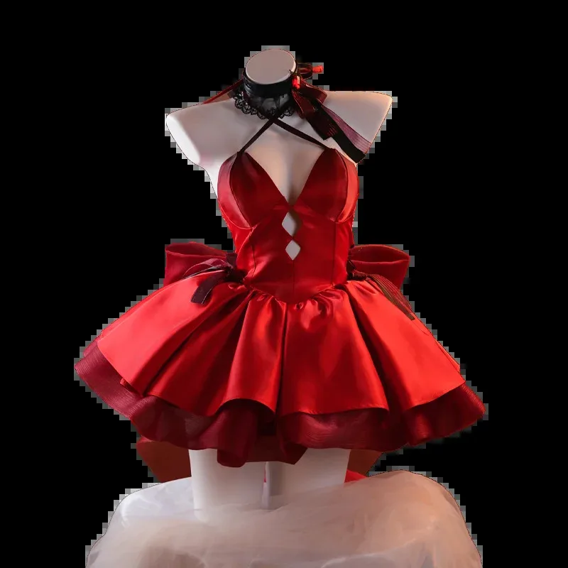 Asukaa x إلهة النصر: NIKKE أزياء تنكرية فستان سهرة أحمر أزياء الهالوين للنساء تنورة باليه بفيونكة كبيرة لطيفة #5
