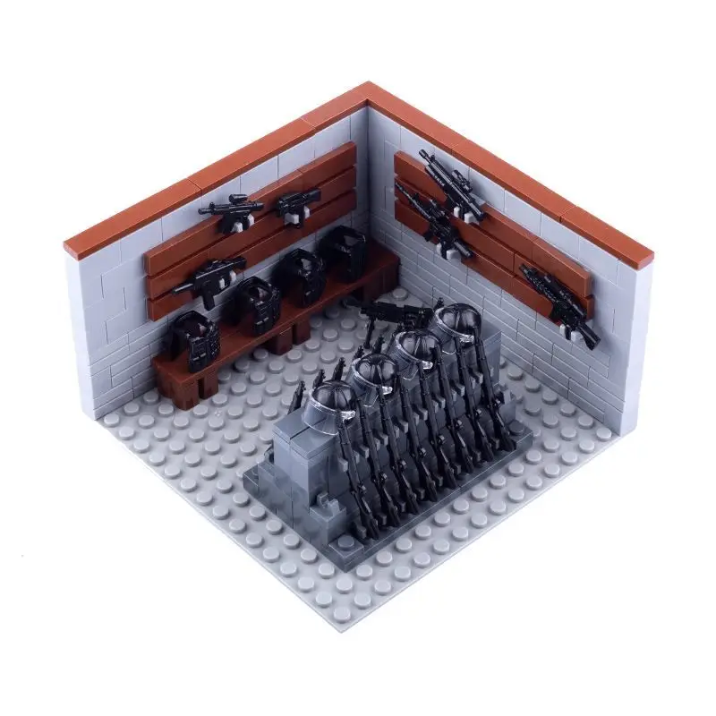 MOC Militärische Schlachtfeld-Landschaftsbausteine – Aufbewahrung von taktischen Ausrüstung/Jail Base/Woodland Scene DIY Bricks Kit für Bastler