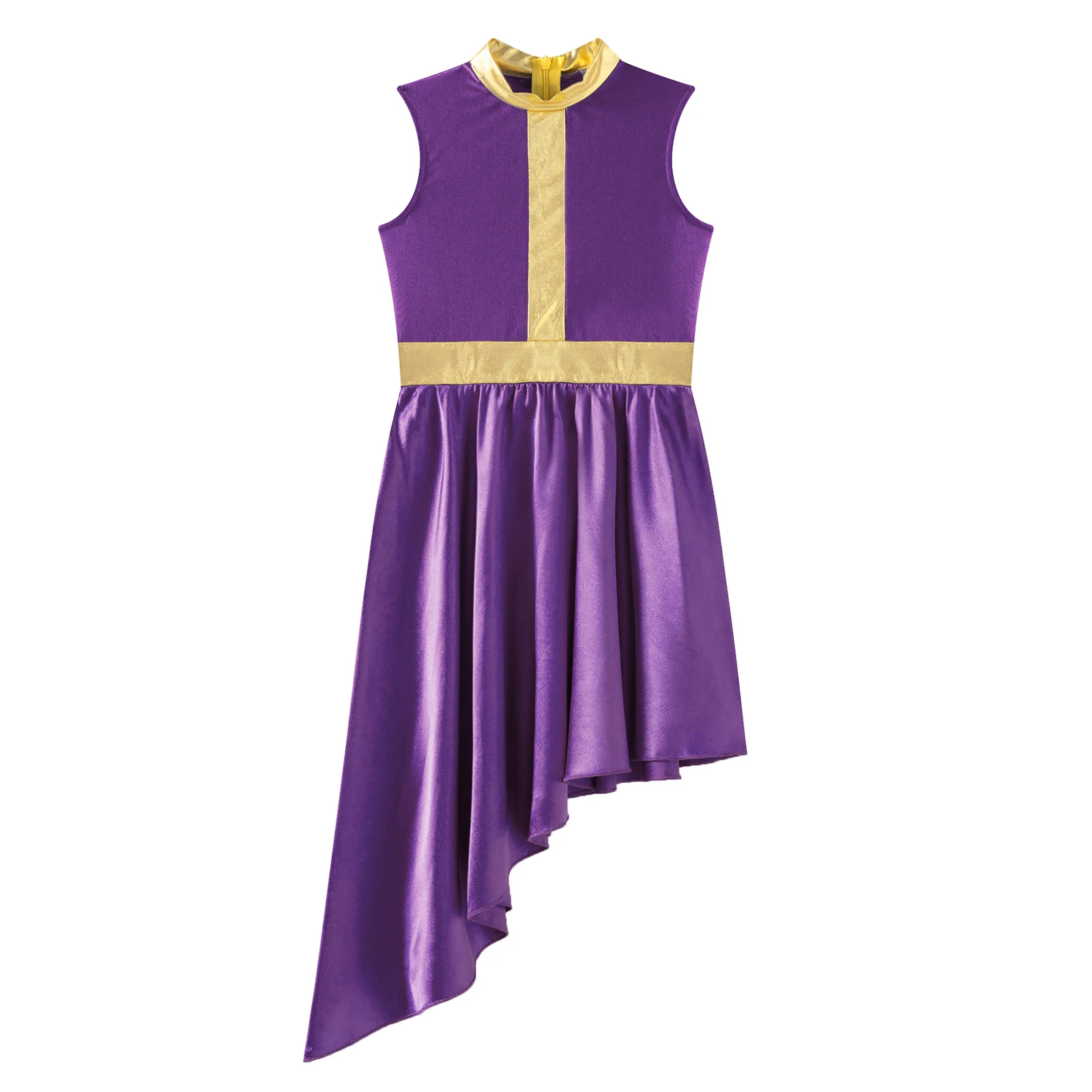 Vestido de adoración metálico brillante para niñas, traje de tul para baile lírico, litúrgico, Ballet sin mangas, ropa de baile de salón moderna