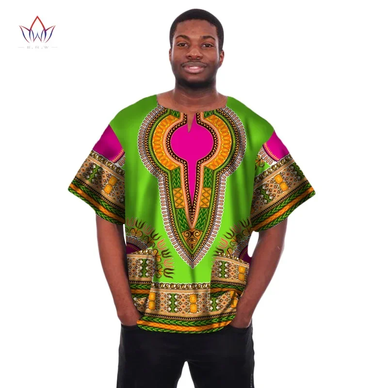 Camiseta africana con estampado africano de cera Dashiki para hombre, ropa africana de talla grande, ropa de marca, Tops cortos WYN04