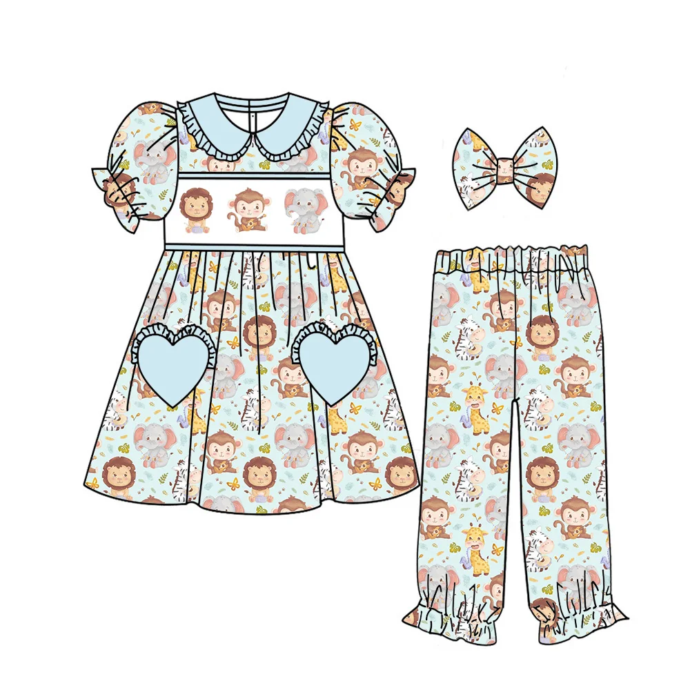 

Новый бутиковый детский комплект, брюки с короткими рукавами, комплект для девочек и мальчиков, пижамный комплект с мультяшным животным принтом