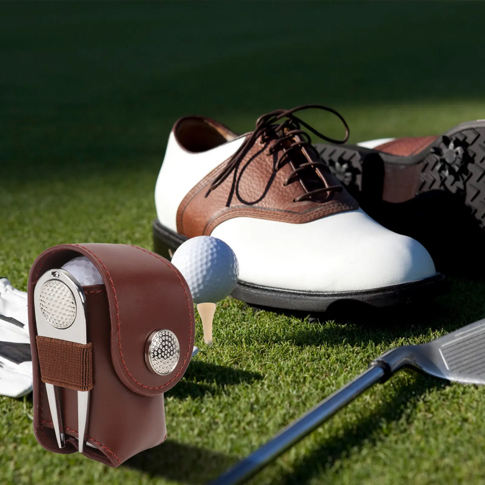 Compact Clip-on Golf Ball and Tee Holder Pouch Bag for 2 Balls 1 Divot Fork Molded Design Metal Snap Closure Portable