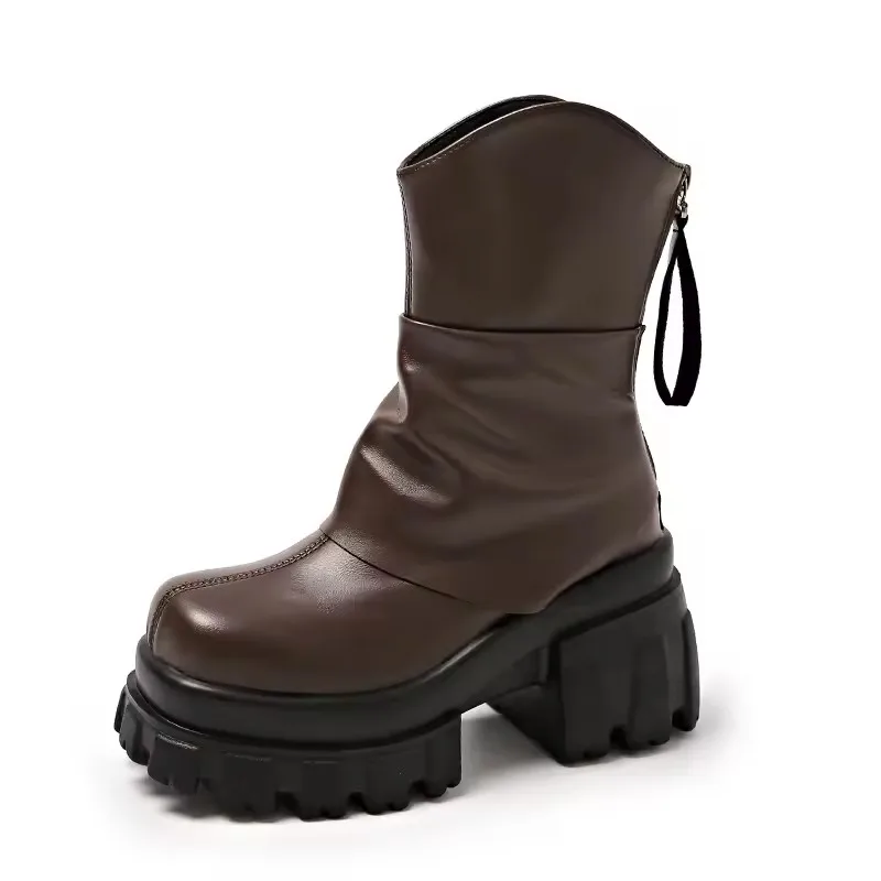 

9cm High Heel Platform Ankle Boots for Women 2025 New Fashion Short Pu Leather Boost in Black