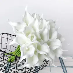 10Pcs White Fake Calla Lily Artificial Flowers Bridal Wedding Bouquet Latex Real Touch Flower Home Kitchen Office Decor White