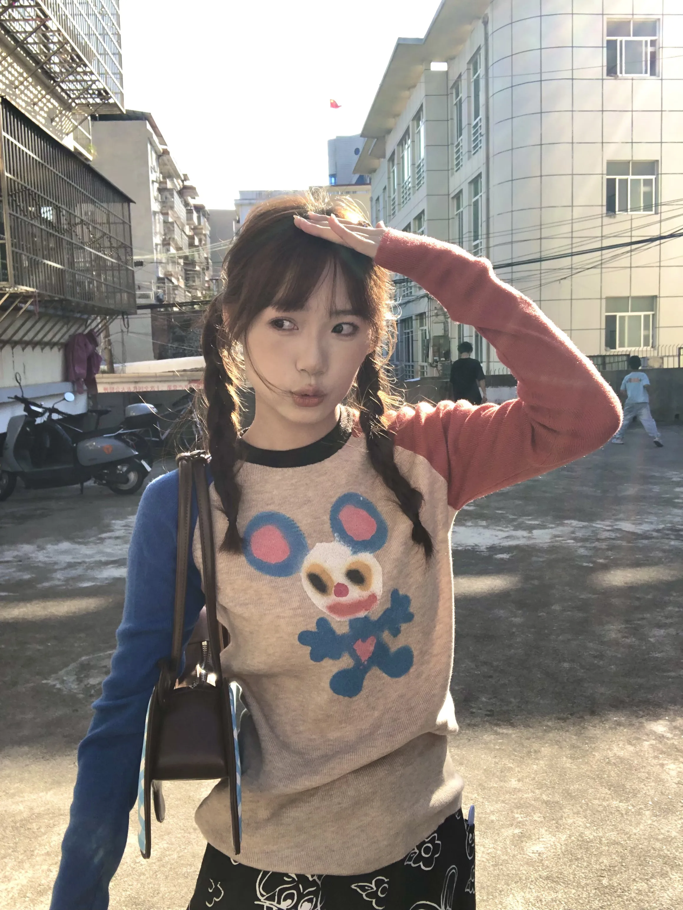 Karrram Japanische Y2k Gestrickte Tops Vintage Harajuku Graffiti Print Langarm T-shirt 2000er Jahre Ästhetik Gerippte Patchwork Tops 90er Jahre – Detail 6