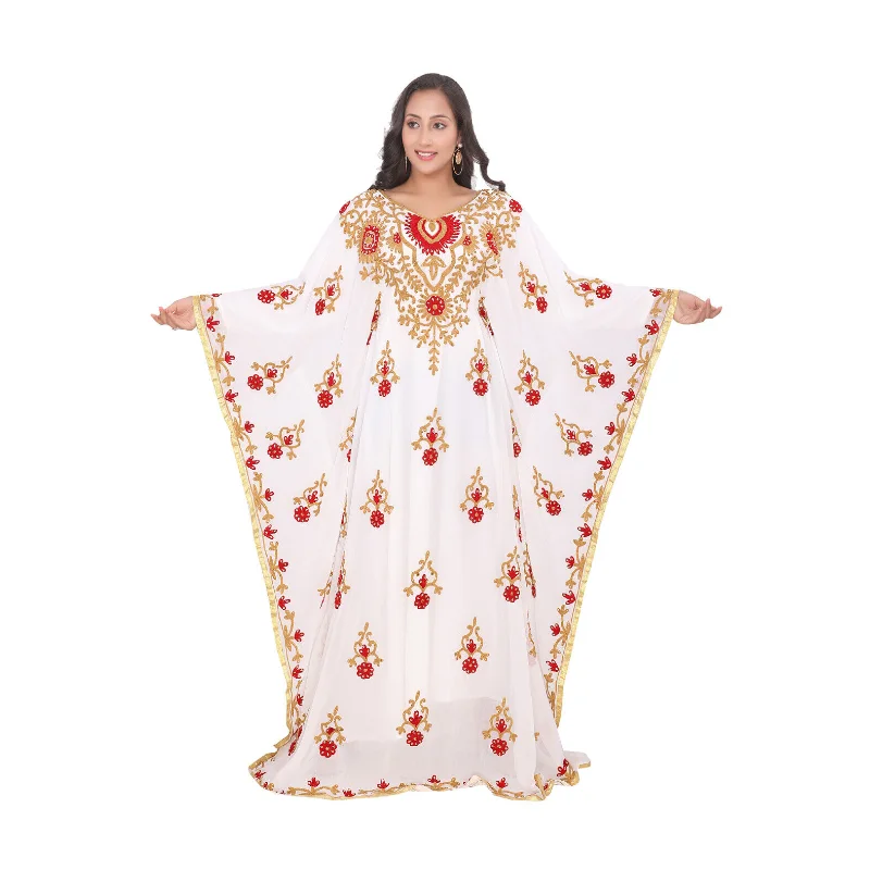 

White Kurtas Georgette Moroccan Kaftan Abaya Style Long Gown Indian Clothing