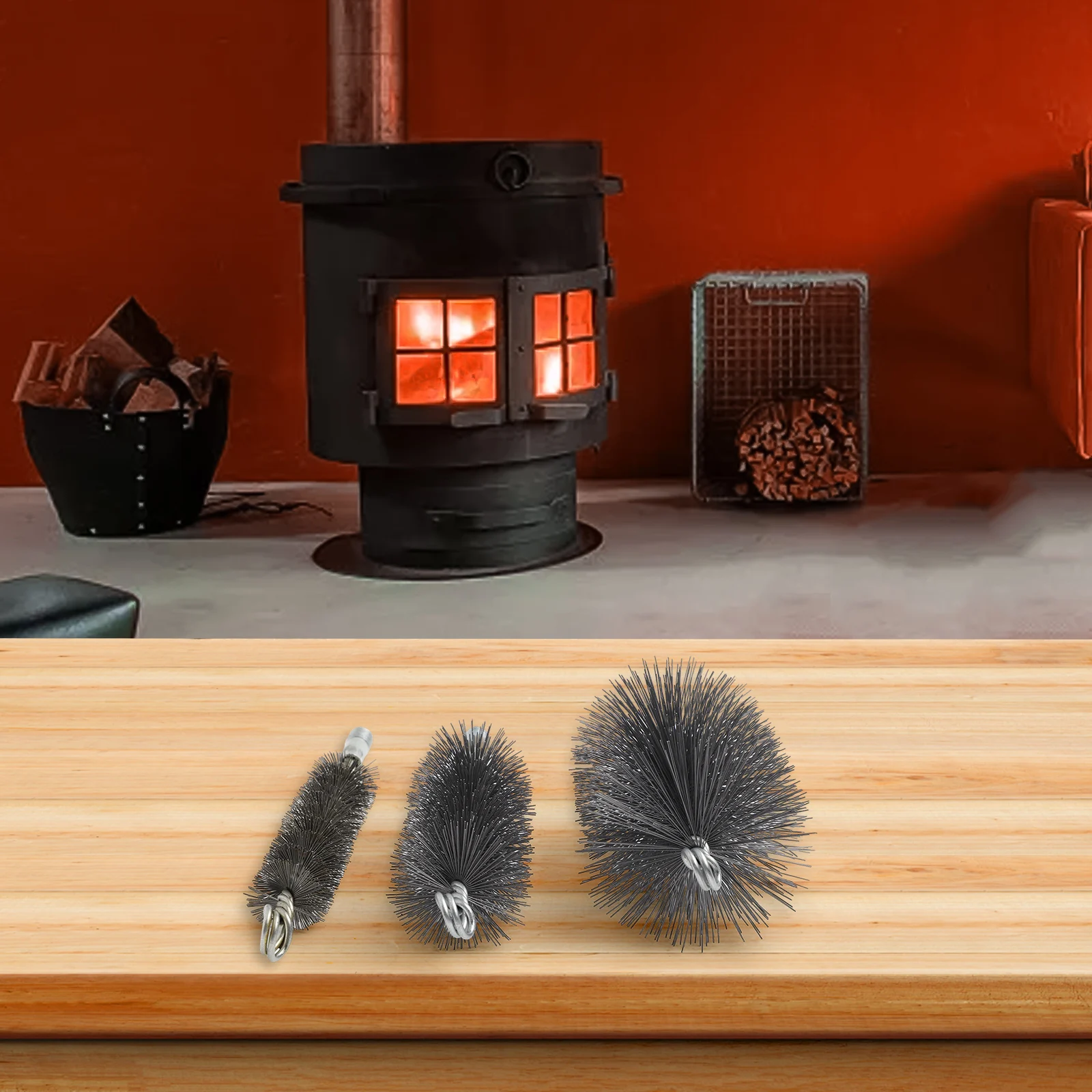 3PCS 30/50/80 Mm Chimney Cleaning Brush Sweep Steel Wire Brush For Fireplace Flue Pipe Rust Rod For Home Cleaning Supplies