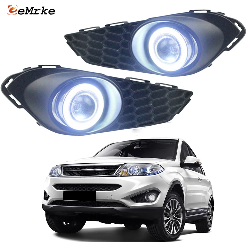 EEMRKE Car Fog Light LED Angel Eyes DRL for Chery Tiggo 5 2014 2015 2016 Daytime Running Light with H11 55W Halogen Bulb Lens