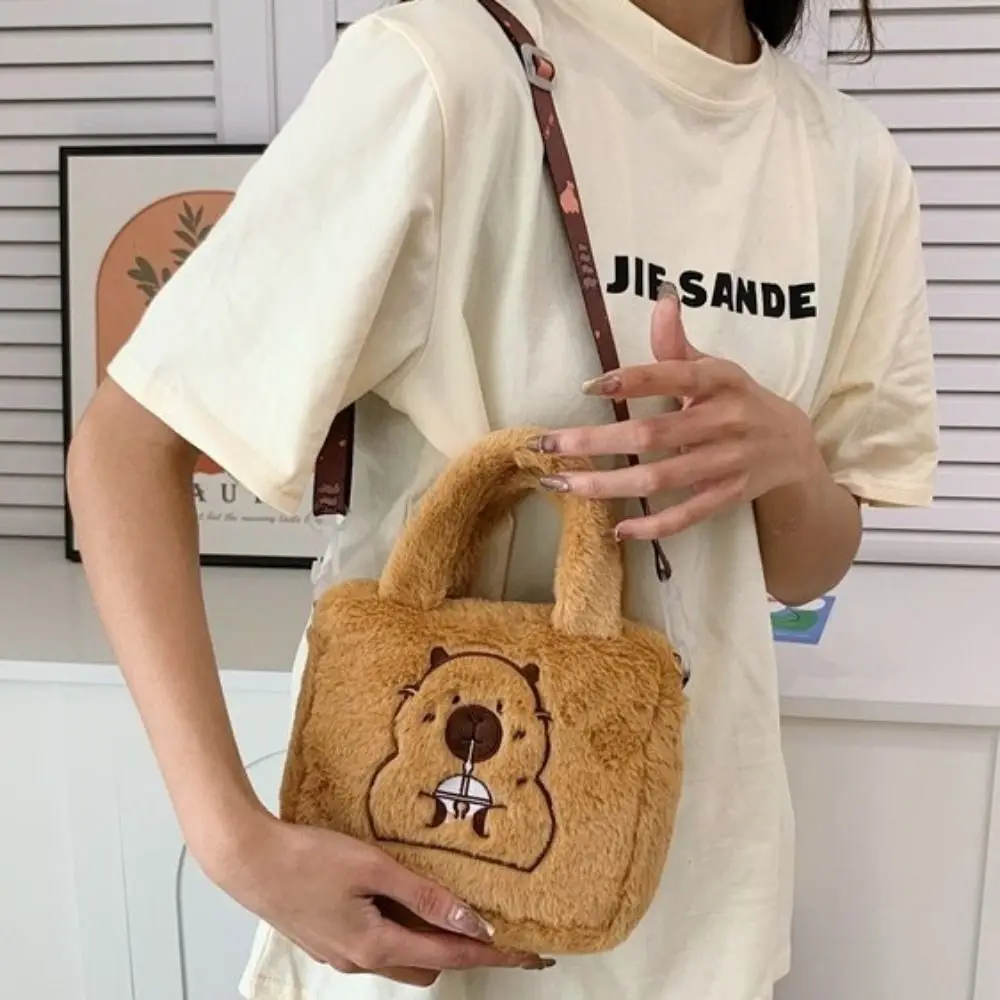 Kawaii grande capacidade capivara bolsa de pelúcia animal de pelúcia capivara crossbody saco bonito dos desenhos animados bolsa de ombro casal