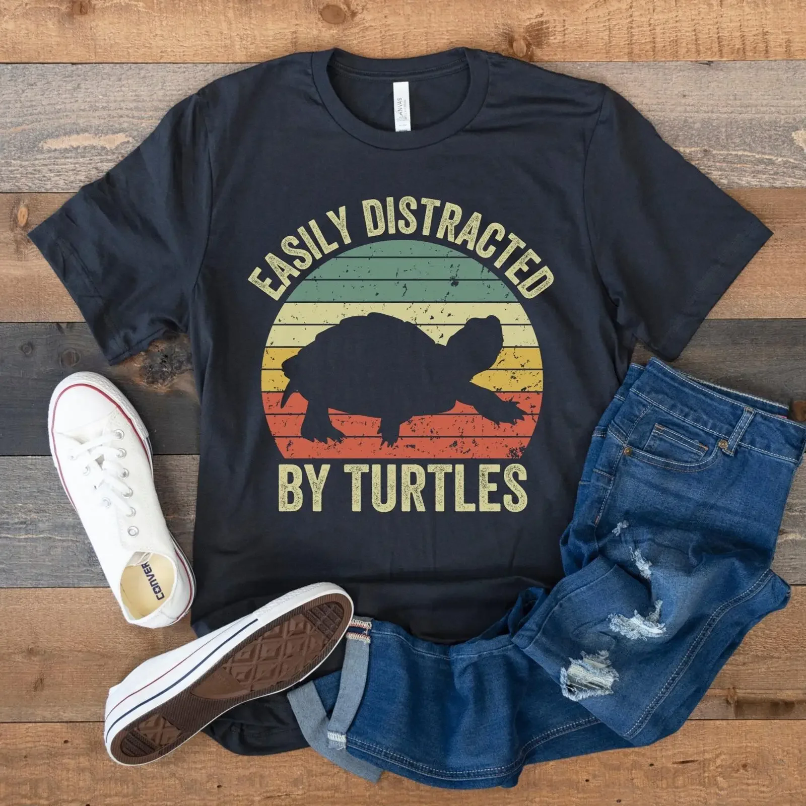Retro Vintage Easily Distracted by Turtles T Shirt Funny for Turtle Lover Save Environment Earth Day Casual vintage Washed