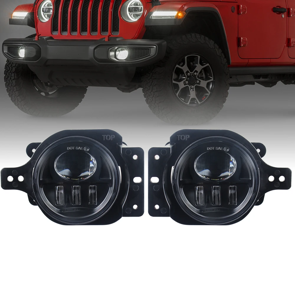 New 2 pcs 17W Fog lamp Lights Assembly for Jeep Wrangler JL 2018-2019 With Bracket 4 INCH Round LED Fog Driving Light