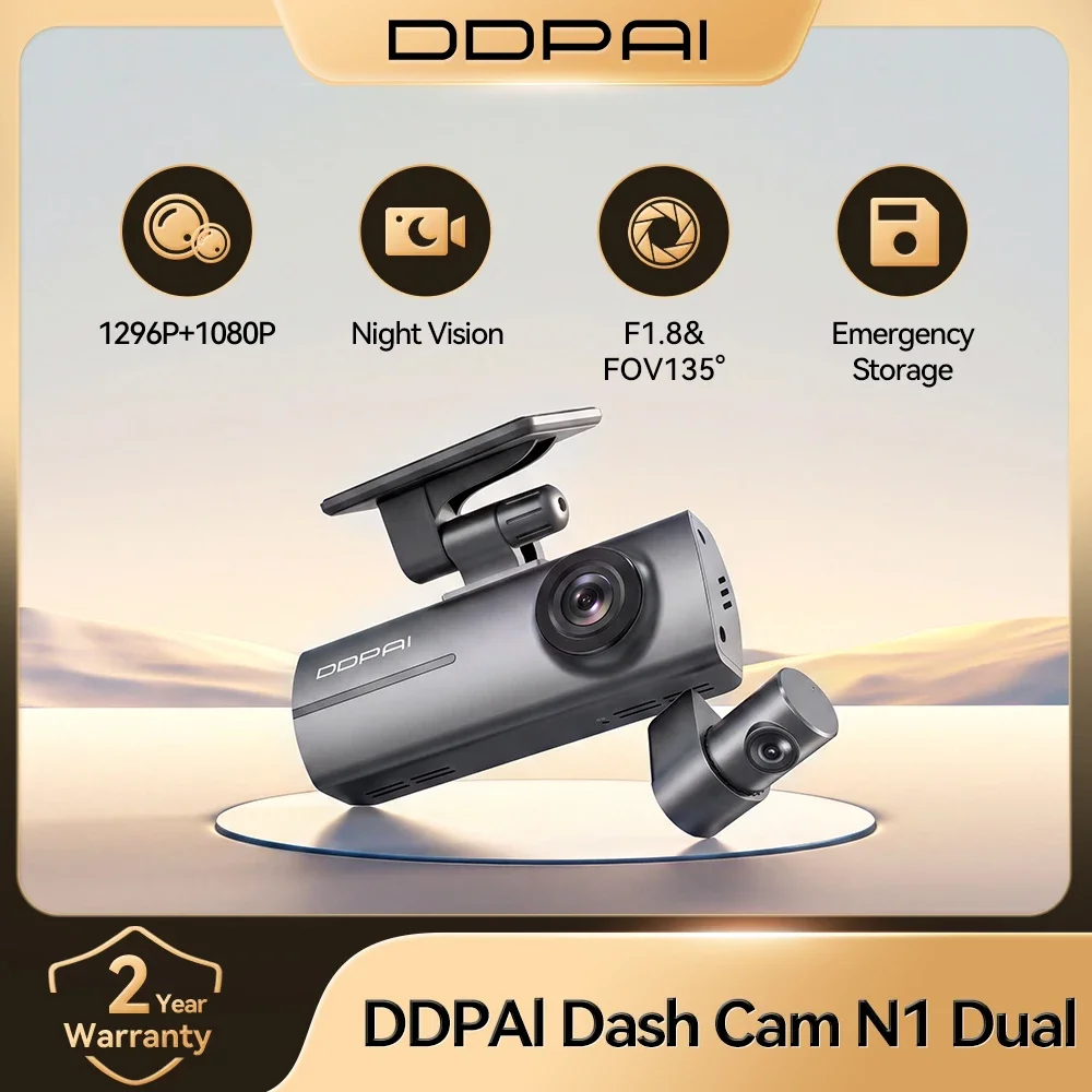 Image of DDPAI N1 Dual 1296P Dashcam mit Front- und Heckaufnahme, 135 Grad Weitwinkel, IPS-Display, Batterieschutz, Intelligenter Parküberwachung und App-Steuerung