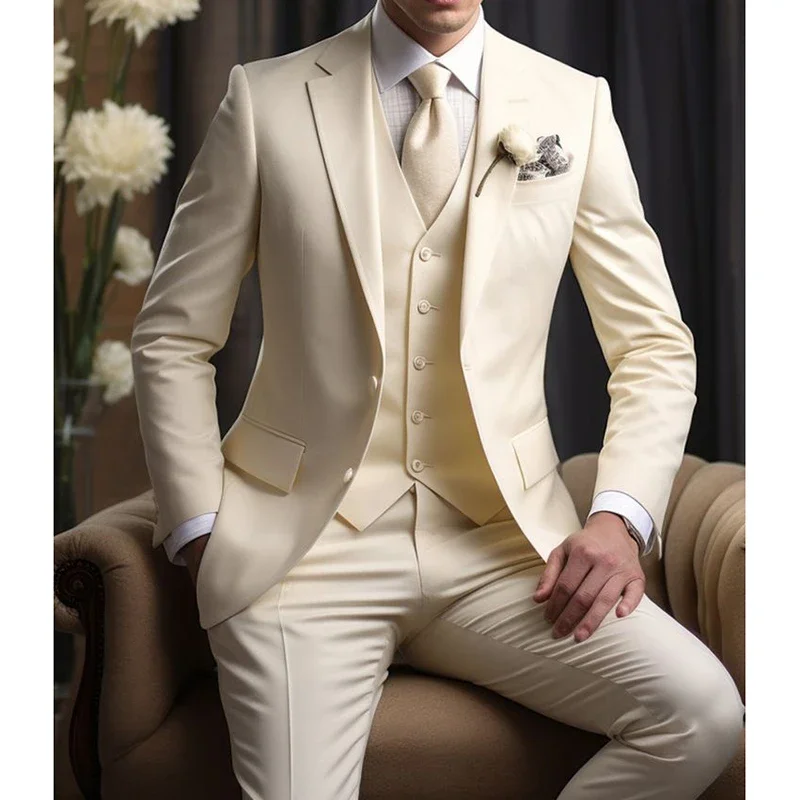 Elegant Wedding Men\'s Suits  Blazer Slim Fit 3 Pcs Jacket Pants Vest Luxury Costume Homme Formal Party Male Clothing