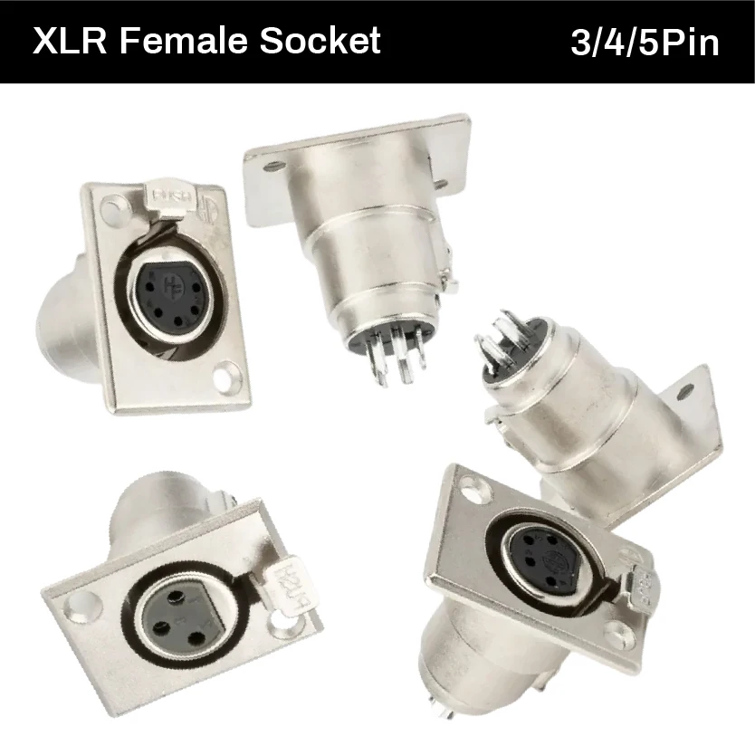 

XLR Female Panel Mount Socket 3/4/5 Pin Zinc Alloy Chassis Connector with Solder Terminals Copper Contacts