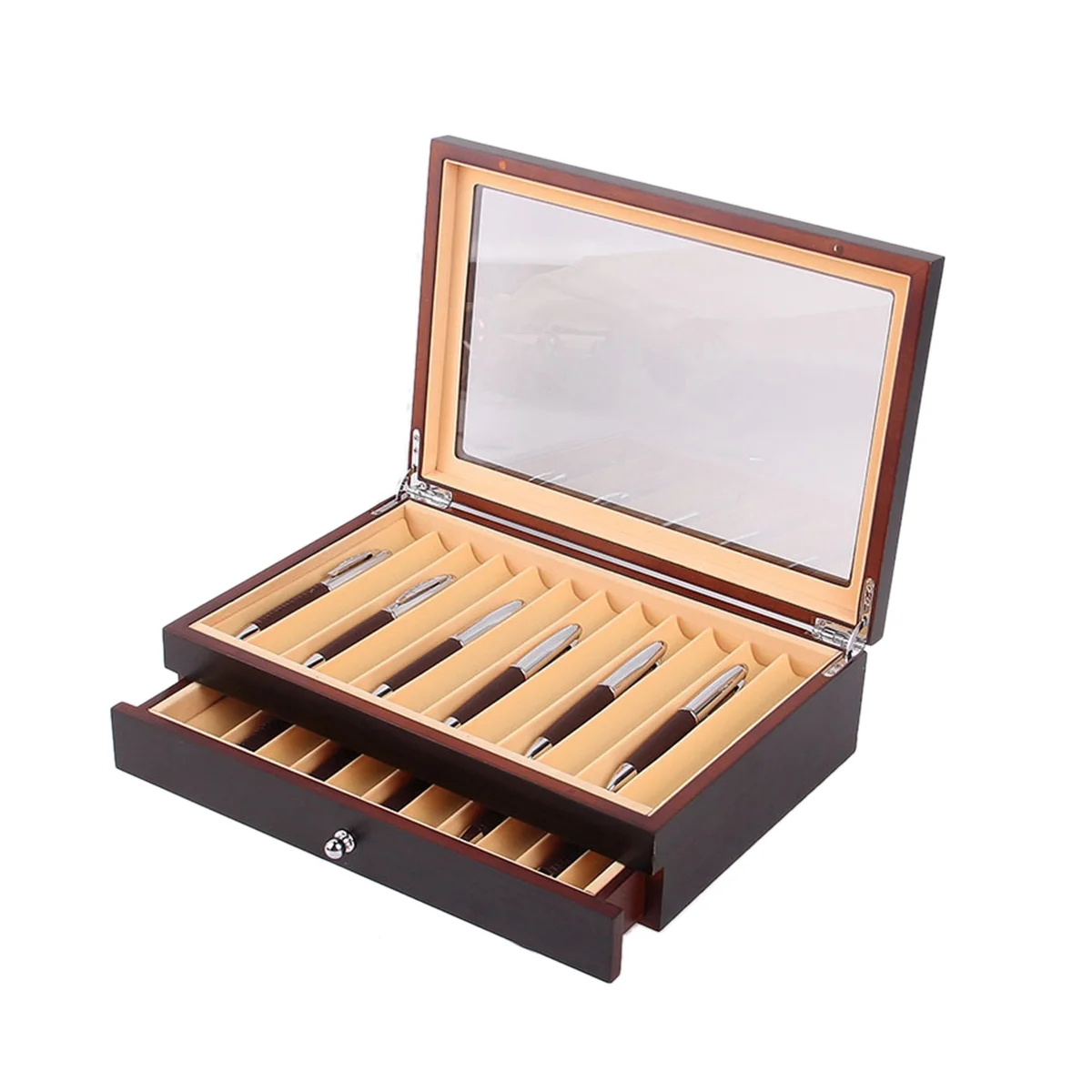 

23 Slots Wooden Pen Storage Case Luxury 2 Layer Pen Display Organizer Transparent Window Fountain Pen-Collector Box 1