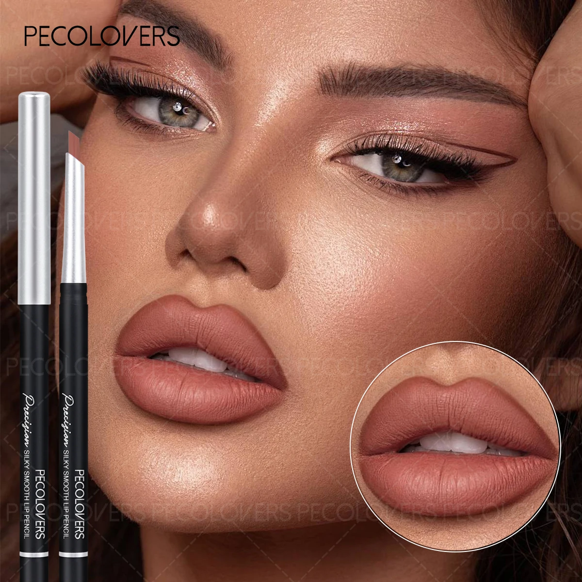 قلم تحديد الشفاه المخملي ومقاوم للماء ومقاوم للعرق وسهل الإنزلاق، قلم مكياج عاري، أداة مكياج طويلة الأمد