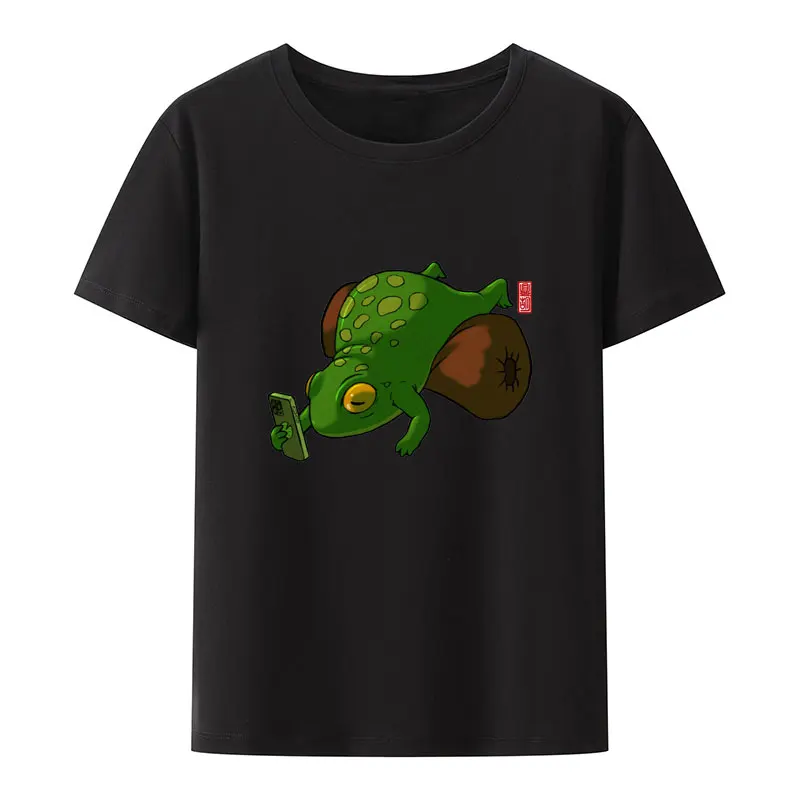 Lazy Chill Frog Mood Print T Shirt Unique Cartoon Gift Cute Hip Hop Funny O-neck New Style Punk Humor Aesthetics Exercise Tops