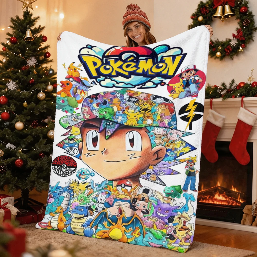 Pokemon Ash Pikachu Charizard Gengar Flannel Throw Blanket Soft Warm Sofa Bed Anime Home Decor Gift Blanket