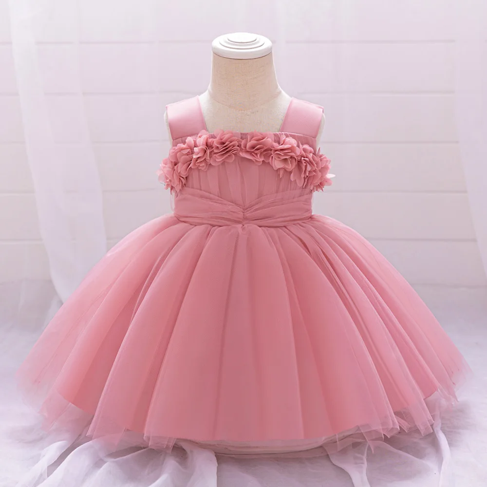 Baby Girls Party Dresses Toddler Floral Summer Clothes Tulle Girl Princess Dress Infant Baby 1st Birthday Wedding Ball Gown 0-3Y