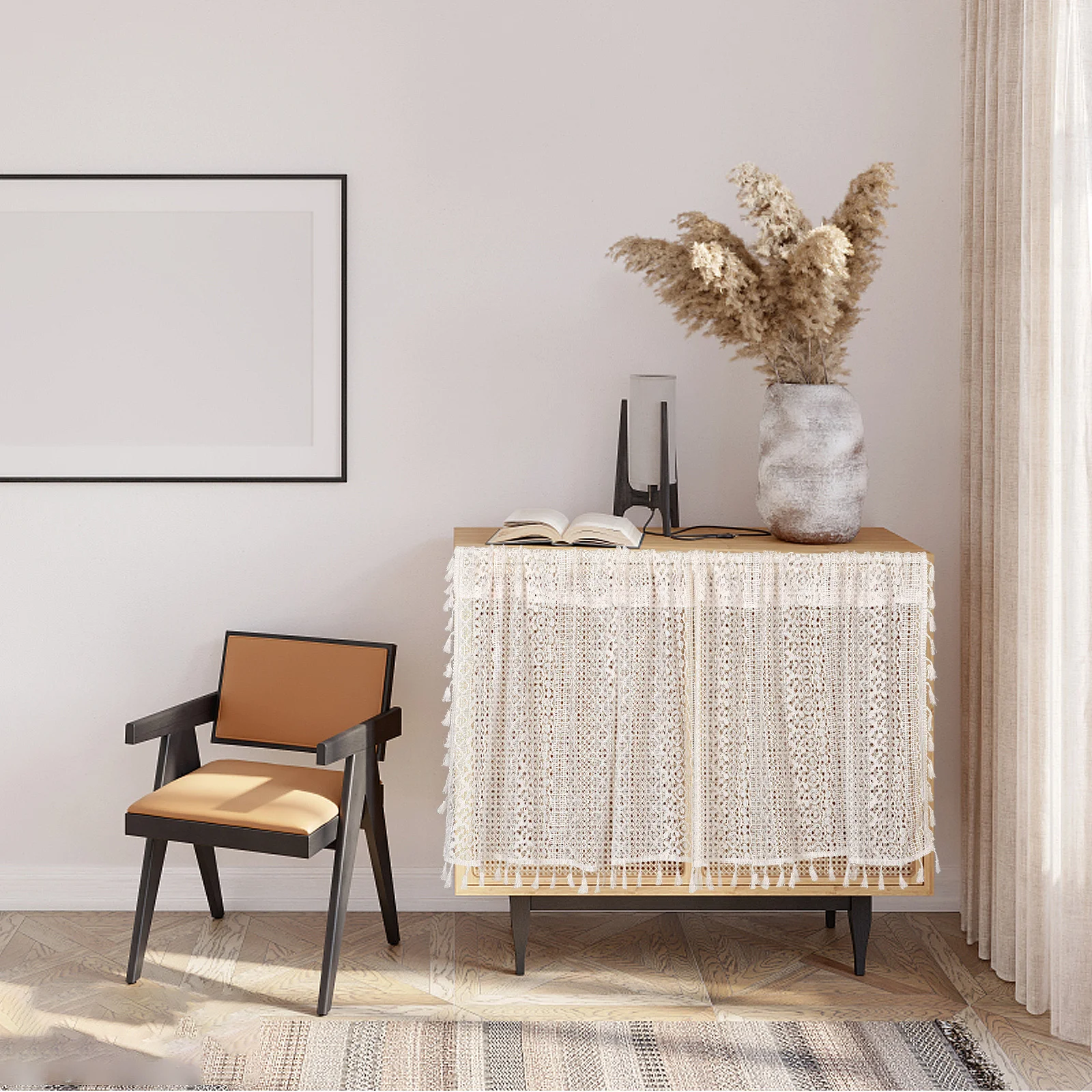 

Lace Crochet Valance Short Sheer Curtain Hollow Kitchen Bathroom Window Decor Elegant Design Privacy Filter Small Window Valance