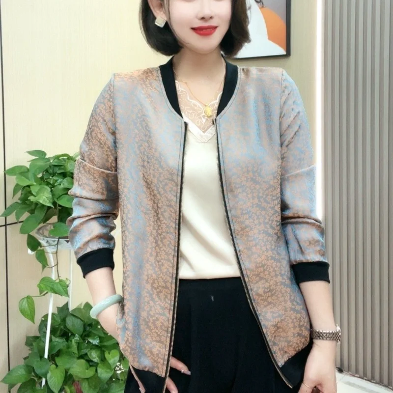 2023 New Spring and Autumn Radiant Colorful Fashion Simple Thread V-neck Printing Casual Loose Versatile Women\'s Jacket Coat