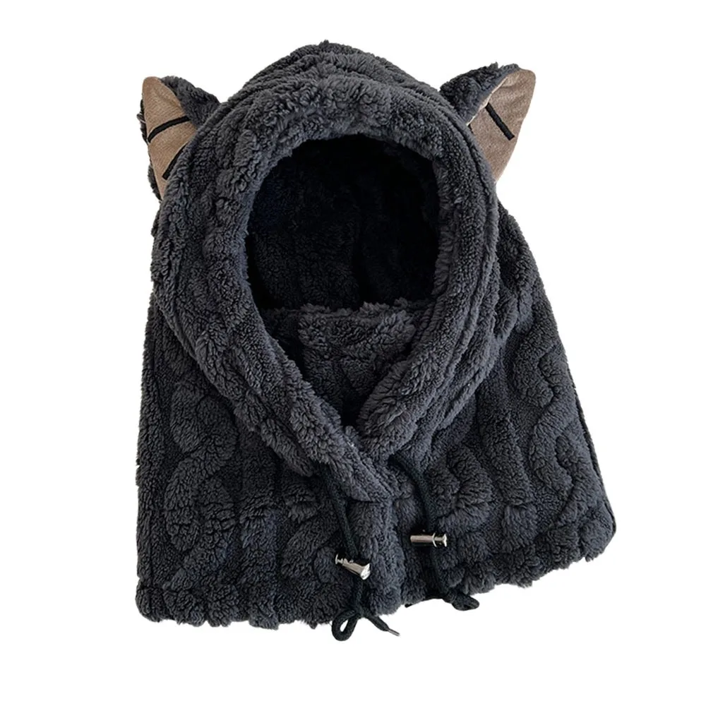 

Модная зимняя теплая шапка, ветрозащитная шапка с кошачьими ушками, теплая шапка для шеи, утолщенная маска, шапка, шарф, комплект унисекс