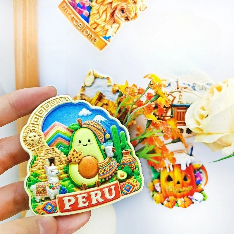 Peru Avocado Alpaca Fridge Magnet - Quirky 3D Andean Souvenir Unique South American Gift for Travel & Nature Decor