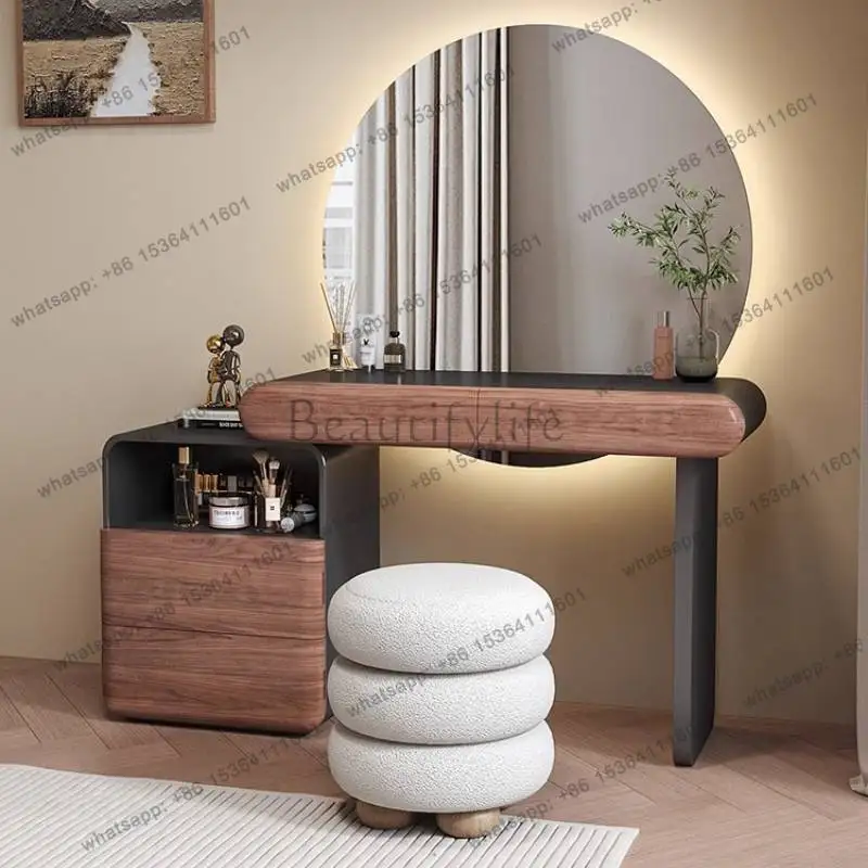 LSDecorations Brown Vanity Desk Mirror Retro Sturdy Corner Drawers Vanity Desk Makeup Vintage  Tocador De Maquillaje Furniture
