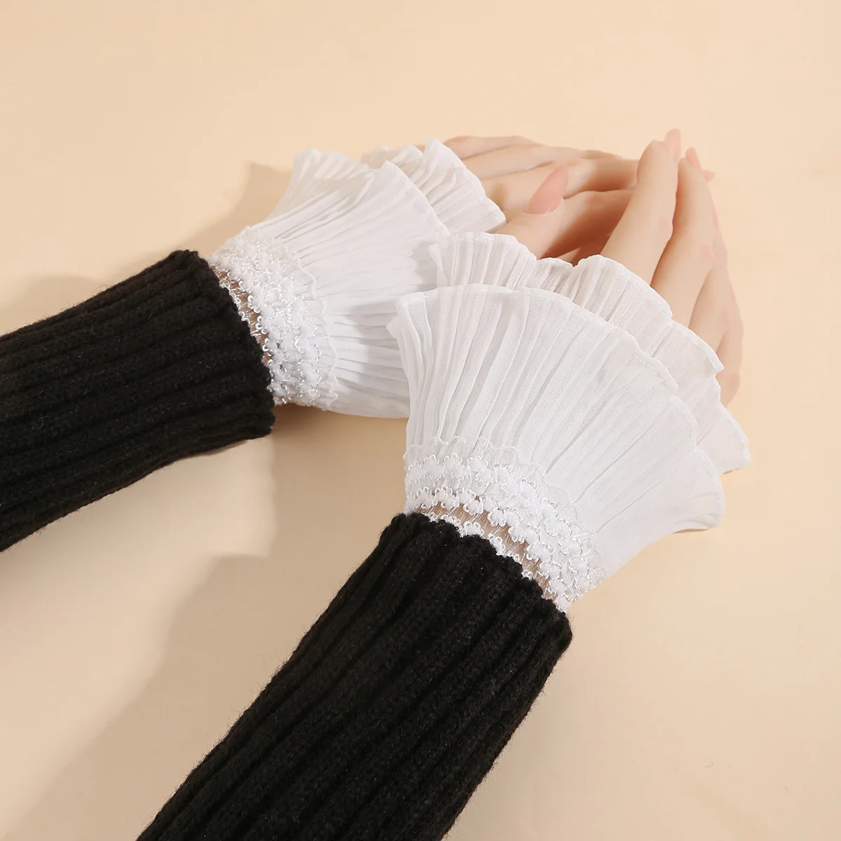 women-all-match-lolita-lace-fake-cuffs-ruffle-pleated-false-sleeve-sun-protection-wedding-dress-accessories