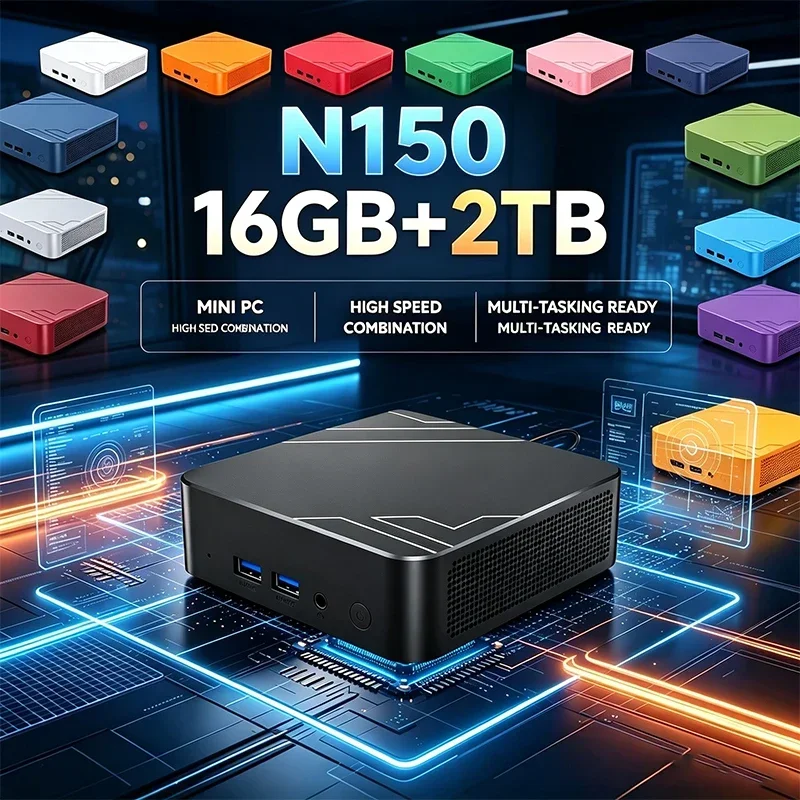 インテル-core-n150-ミニpc-16gb-ram-2tb-ssd-wifi6-bt52、4k-hd-windows-11-13色ポータブルゲーミングデスクトップコンピューター
