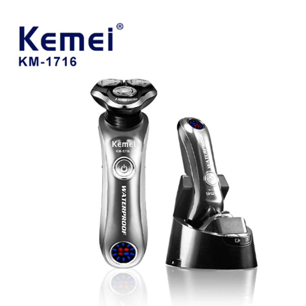 

Kemei Men's Electric Shaver Waterproof 3D Rotary Shaver Fast Rechargeable With Intelligent Cleaning System Facial Shaver