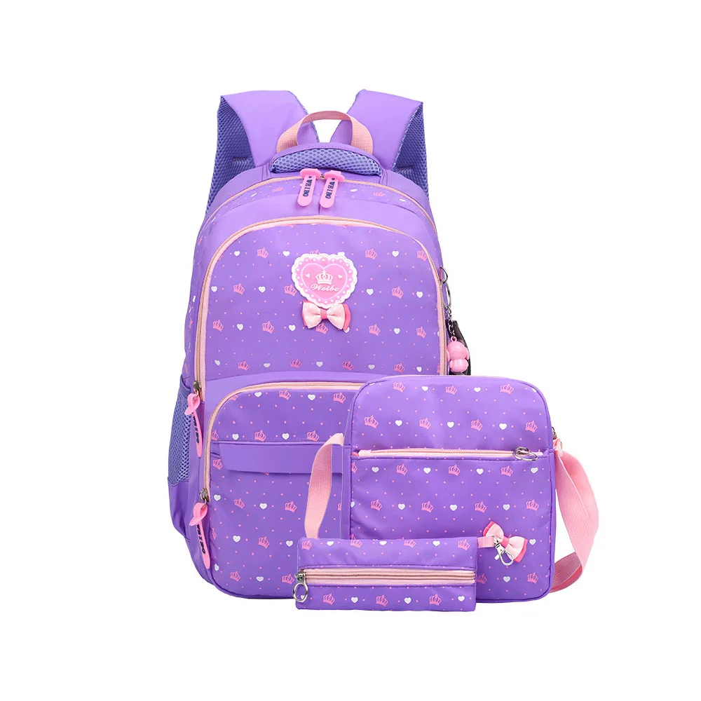 New Backpack for Girls Teens 3PCs Set Waterproof Large Capacity Blue Pink Purple Black Schoolbag for Student Back to School Gift