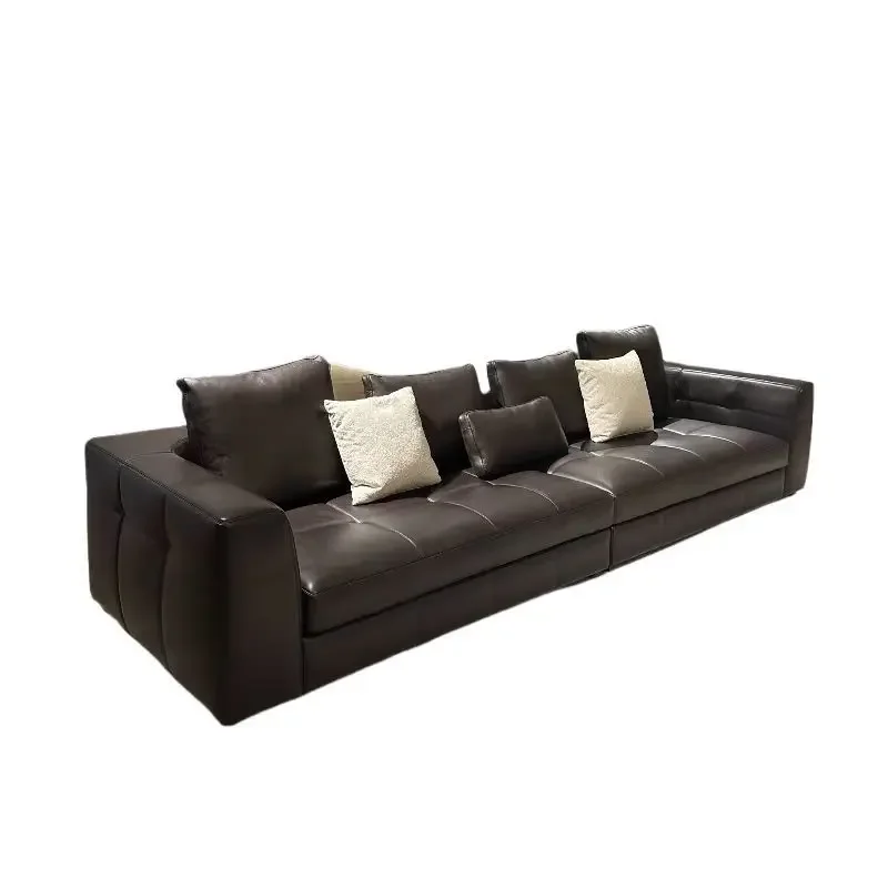 Divano minimalista italiano, semplicità moderna, atmosfera del soggiorno, fila diritta in pelle bovina di primo strato, pelle di alta qualità