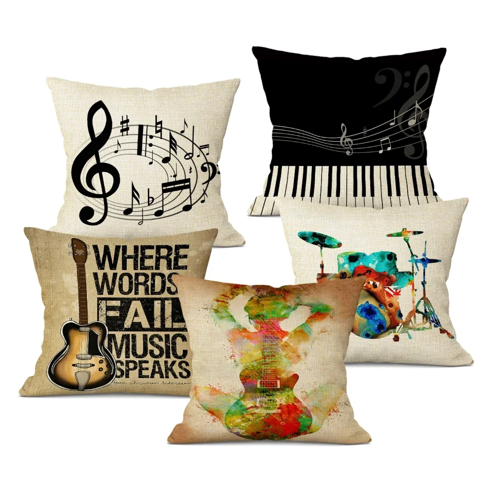 

1pcs/Set Music Series Printed High Qulity Linen Decorative Pillow Case Black White Cushion Cover Car Seat Sofa Decor 45x45cm