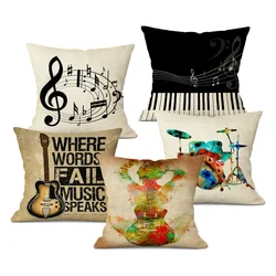 1pcs/Set Music Series Printed High Qulity Linen Decorative Pillow Case Black White Cushion Cover Car Seat Sofa Decor 45x45cm